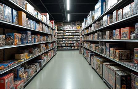 Shelves filled with diverse collectibles.